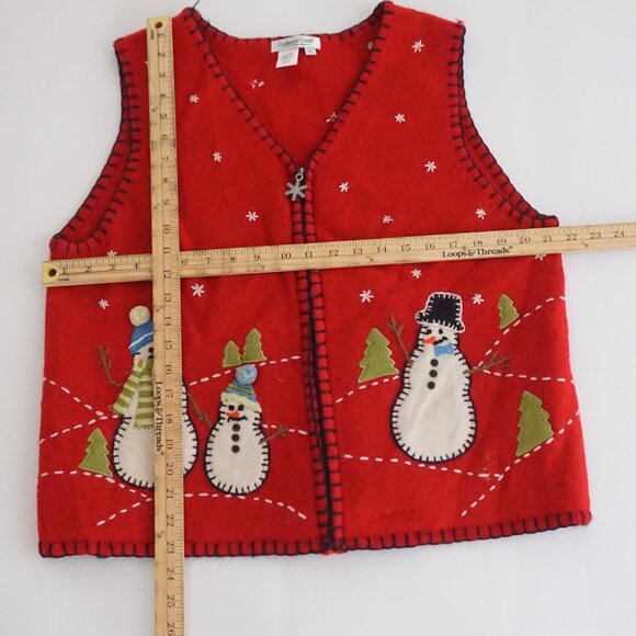 Vintage Coldwater Creek Snowman Vest Red Knit Christmas Sweater Festive XL - Picture 3 of 7
